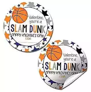 Slam Dunk Basketball Valentine Party Favor Sticker Labels for Boys, 40 2"