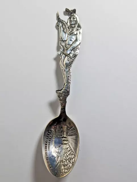 Figural Native American Summit of Pikes Peak Colorado Sterling Collectors Spoon