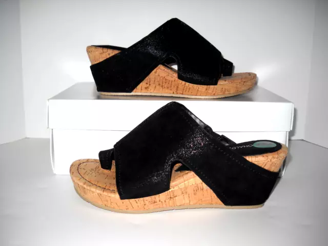 Donald Pliner 8 Gerie-60 Black Shimmer Leather Slide Cork Wedge Sandal Shoe NEW