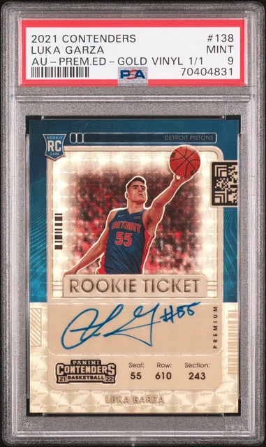 2021-22 Panini Contenders Luka Garza Rookie Ticket Gold Vinyl RC Auto #1/1 PSA 9