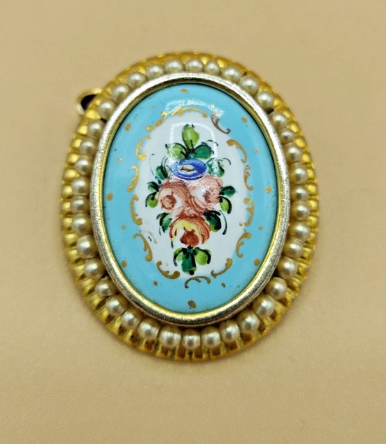 Grande Broche Ancienne En Cristal - Lune Avec Pendentifs Perles, Excellent état, Sans Marque