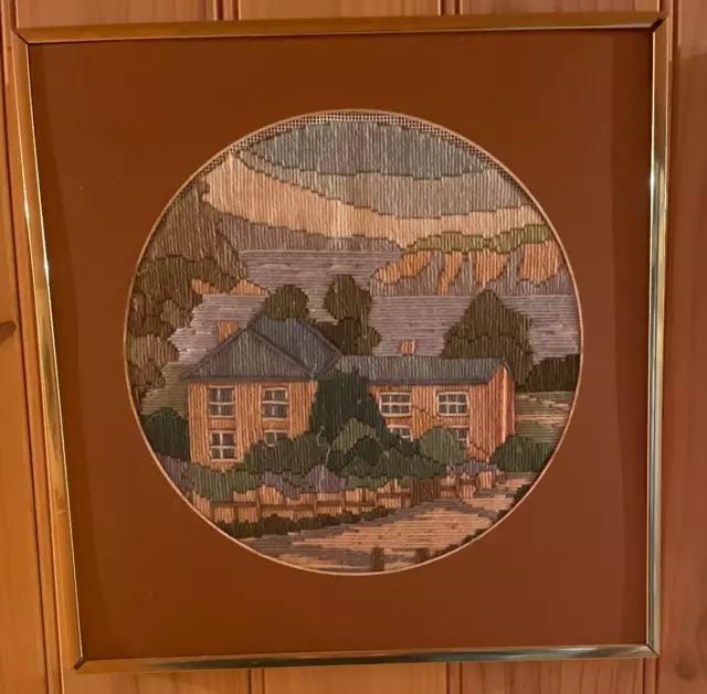 Framed Completed House, Long Stitch, Gold frame  #24
