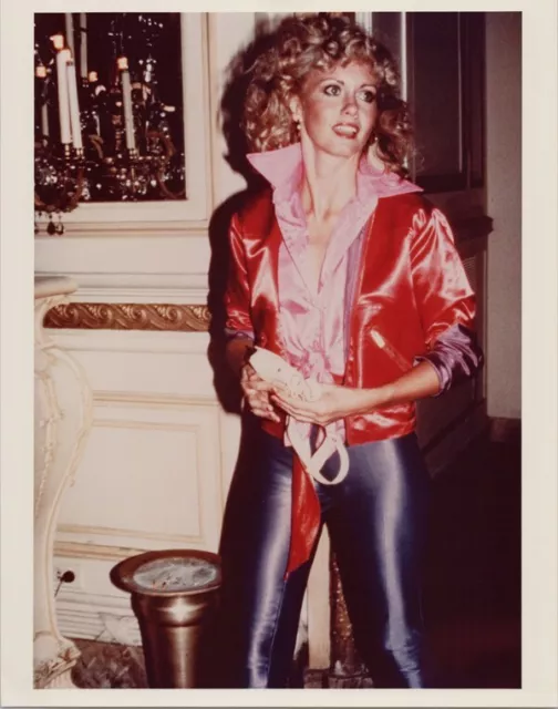 Olivia Newton-John candid 8x10 press photo from 1970's in red jacket and leather
