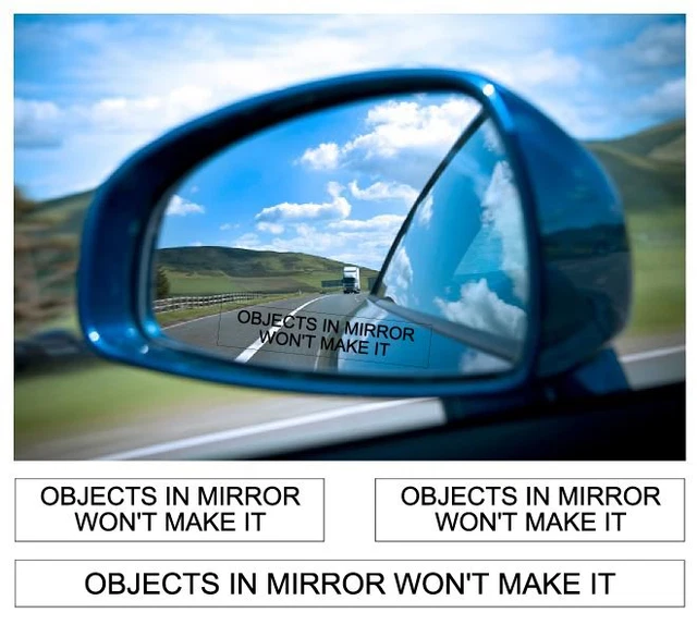 DecalHog 'Objects In Mirror' Decal – White Glossy – 5x2 Inch – Custom Reversible – For Car, Truck, Laptop, Wall