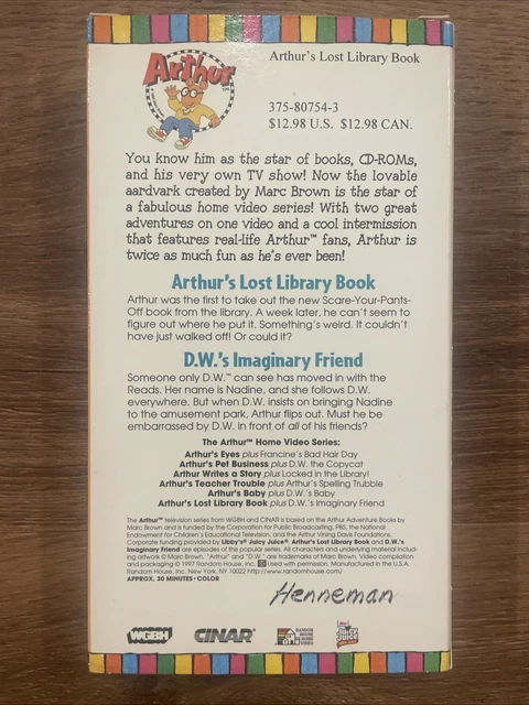 ARTHURS LOST LIBRARY Book VHS Tape PBS Kids Marc Brown $20.73 - PicClick CA