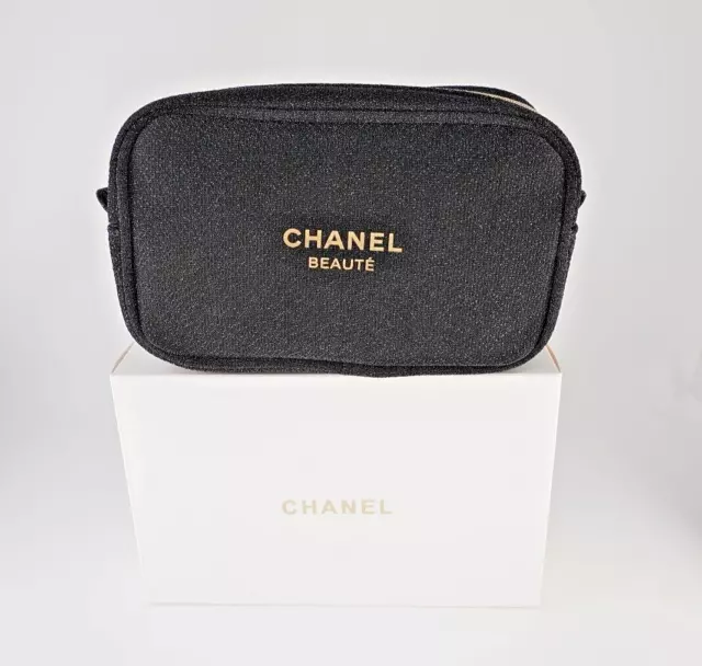 Chanel Beaute Clutch Travel Pouch Lipstick Case Black Velvet
