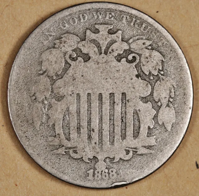 1868 Shield Nickel.  Error.  High Date "in Ball".  191431