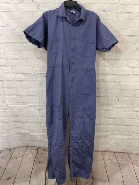 Sweet Company blue Short sleeve zip jumpsuit coveralls 70s vtg Pocket 53” Waist