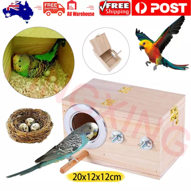 Wooden Bird Parrot Breeding Nest Box Parakeet Budgie Cockatiel Nesting Window AU