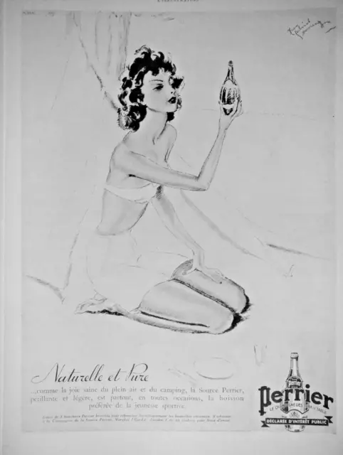 PUBLICITÉ PRESSE 1936 PERRIER CHAMPAGNE DES EAUX DE TABLE NATURELLE J-G Domergue