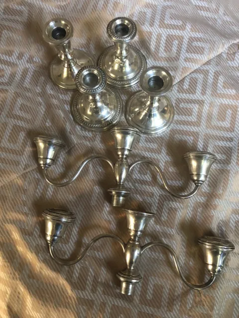 6 Sterling Silver Mismatched Weighted Candelabra Pieces 4lbs 5.5oz - Scrap?