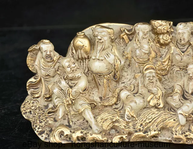 9.2 " Old Chinese White Jade Gilt Dynasty Eight Immortals God Buddha Statue 2