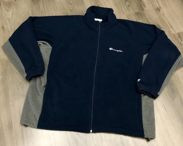 Champion Fleece Jacket Mens 2XL XXL Full Zip Spell Out Blue Lined Sweatshirt