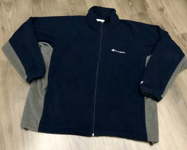 Champion Fleece Jacket Mens 2XL XXL Full Zip Spell Out Blue Lined Sweatshirt