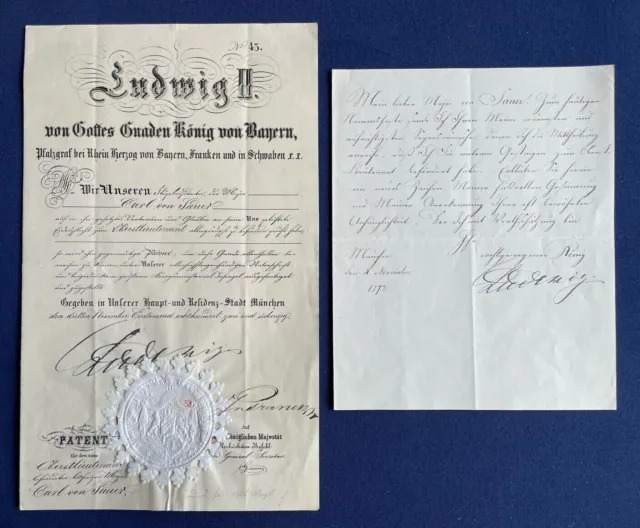 KÖNIG LUDWIG II. VON BAYERN - Bestallungsurkunde & persönliche Glückwünsche 1872 2