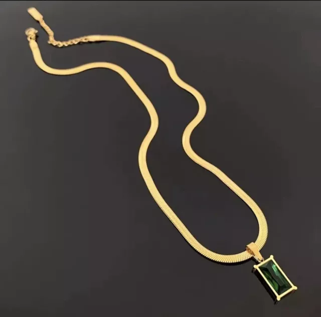 Kette Vergoldet 18k Grüner Stein Modeschmuck Gold Halskette Geschenk Frauen
