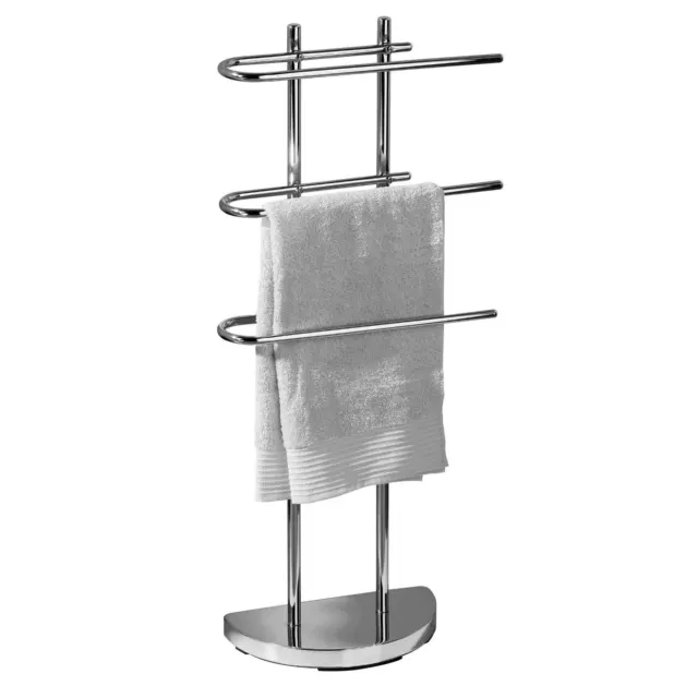 3 Arm 3 Tier Free Standing Chrome Towel Holder Rail Rack Stand Weighted Base
