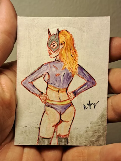 aceo original artcard acrylics inks "Bad bat girl" (OOAK) Limited 1/1 signed