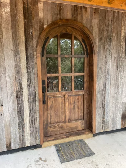Rustic Spanish reclaimed lumber arched top GLASS top door solid wood storybook