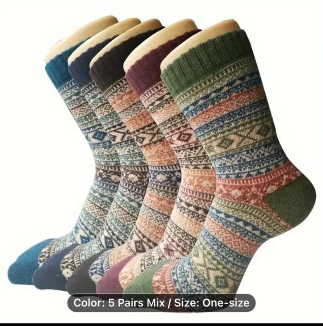 5 Pairs Women Wool Cashmere Thick Warm Soft FlowerCasual Sports Winter Socks Lot