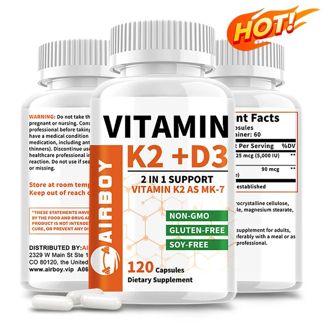 VITAMIN K2 + D3 5000IU Immune & Bones Support, Heart Health, High