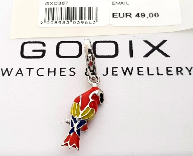 GOOIX CHARM Silber 925 er Charms Anhänger Papagei Ara Tiere Emaille rot neu 94
