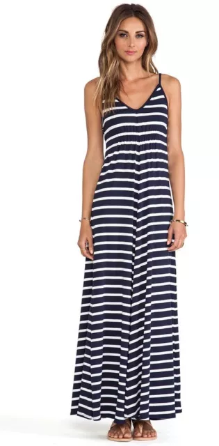 EUC LA Made Revolve Navy Blue White Striped Casual Racer back Maxi Cami Dress S 2