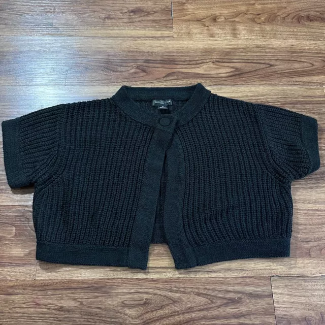 August Silk Black Knit Sweater Short Sleeve Cardigan Women's Size XL