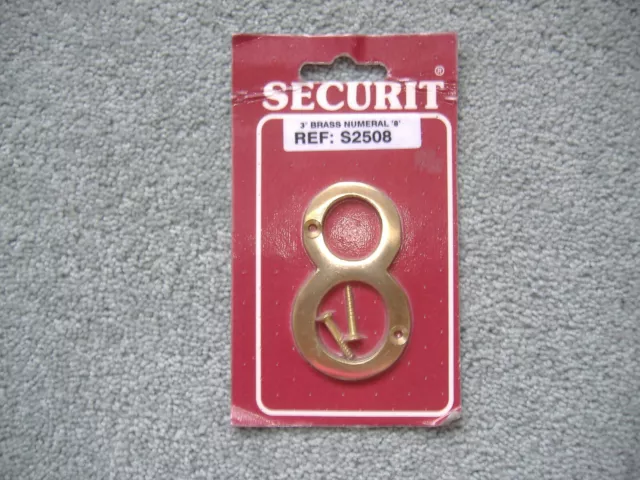 SECURIT BRASS DOOR NUMBER  8  75mm / 3in   NEW