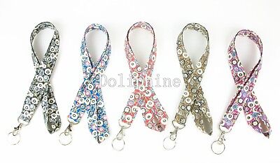 Multi Color Flower Fabric Necklace LANYARD with Key Chain for ID Badge holder