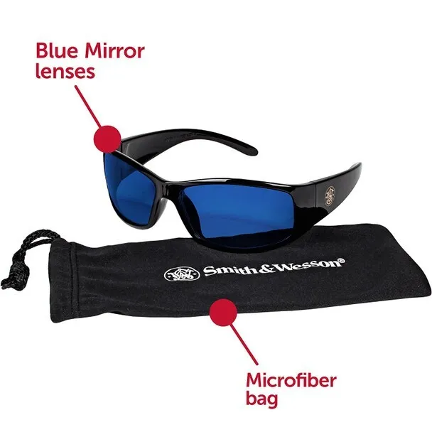 Smith & Wesson 21307 Elite Safety Sun Glasses Black Frame Blue Mirror Lens Z87+ 2