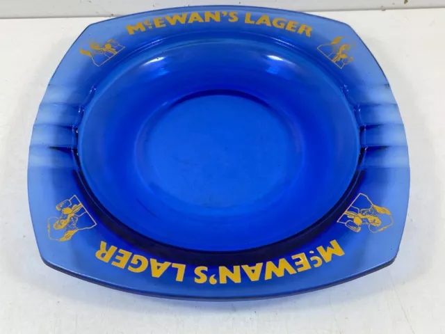 Mcewans Lager Blue Glass Ashtray Vintage Good Condition