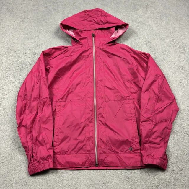 Columbia Windbreaker Womens Medium Pink Hooded Rain Jacket Coat Zip Outdoors