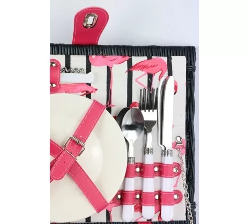 CESTINO DA PICNIC per 2 NERO ROSA romantico PIATTI CERAMICA CALICI VETRO POSATE 2