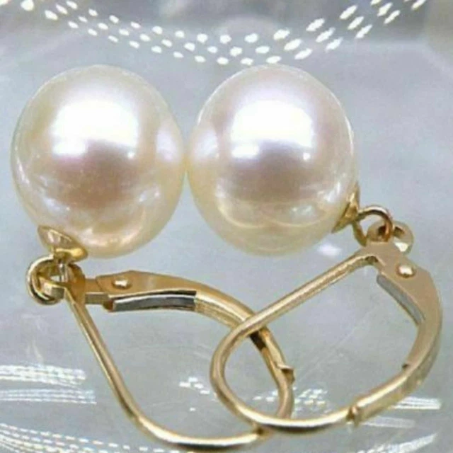 8-9mm Natural white round pearl 14k yellow gold earrings Cultured Hook Diy