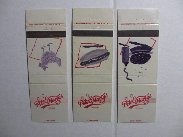 MATCHBOOK cover Pete & Martys Restaurant Toronto Ontario LOT of 3