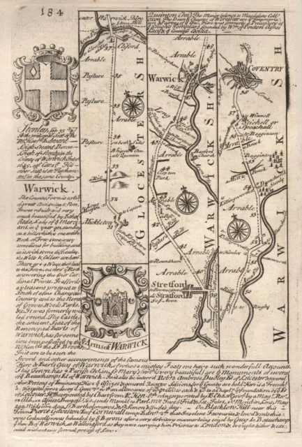 Mickleton-Stratford upon Avon-Warwick-Coventry road map by OWEN & BOWEN 1753