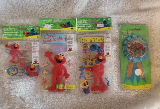 (x4) NEW Sesame Street Stickers Elmo Loves to Play Happy Birthday Dimensional