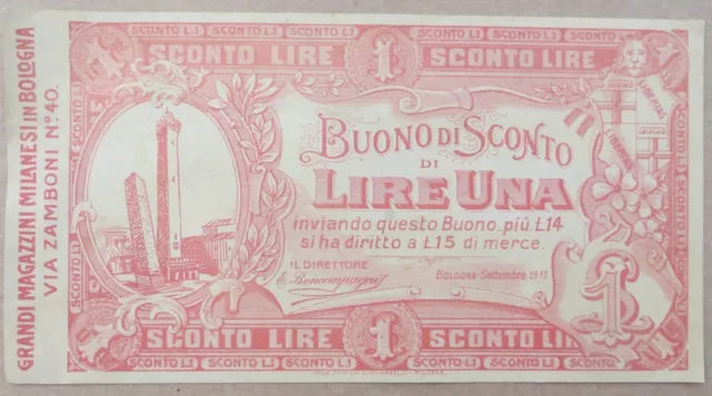 1913 Buono Sconto Da 1 Lira Pubblicita' Magazzini Milanesi Bologna Liberty