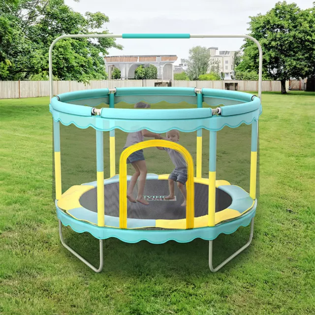 Kids Trampoline Children Outdoor Small Bouncer with Net Enclosure Horizontal Bar