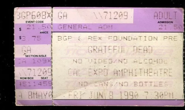 Ticket Concert Grateful Dead Jerry Garcia 1990 5.5 Olympic Velode