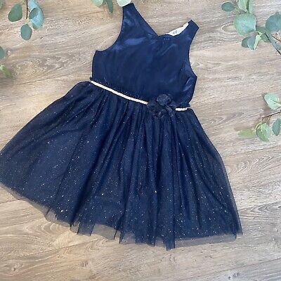 H&M girls pretty navy gold glitter party occasion disco dress age 5-6 years