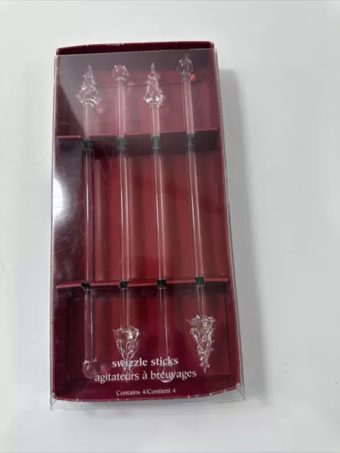 Pier 1 Clear Glass Holiday Christmas Tree Swizzle Sticks ~ 4 Pack NEW