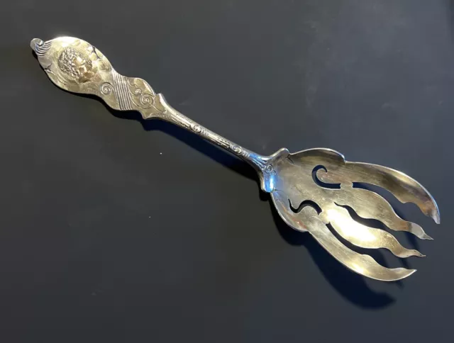 Shiebler Etruscan J.B. Hudson Marked Sterling Silver & 14k Salad Spoon 4 Oz.