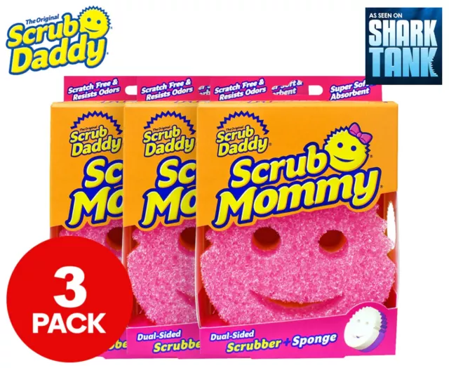 3 x Scrub Daddy Scrub Mommy Dishwashing Dual-Sided Scrubber & Sponge Pink