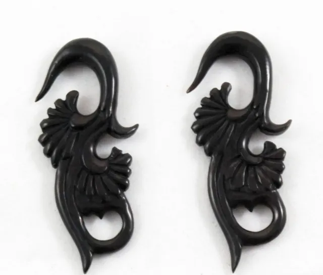 Pair Horn Hanger Curved Ear Plugs Gauges Hand Carved Organic Crafted 6G - 9/16"