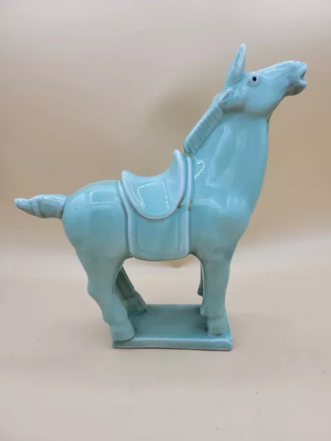 Vintage Chinese ceramic War Horse Tang Dynasty Style Sancai blue glaze figurine