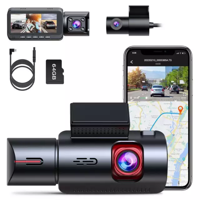 TOGUARD 3CH WIFI 4K Dual GPS Dash Cam Front Inside Rear Night Vision Car Camera 2