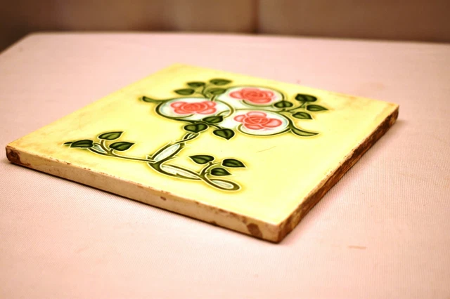 Vintage Japan Tile Majolica Art Nouveau Danto Kaisha Porcelain Rose Vine Rare"76 3