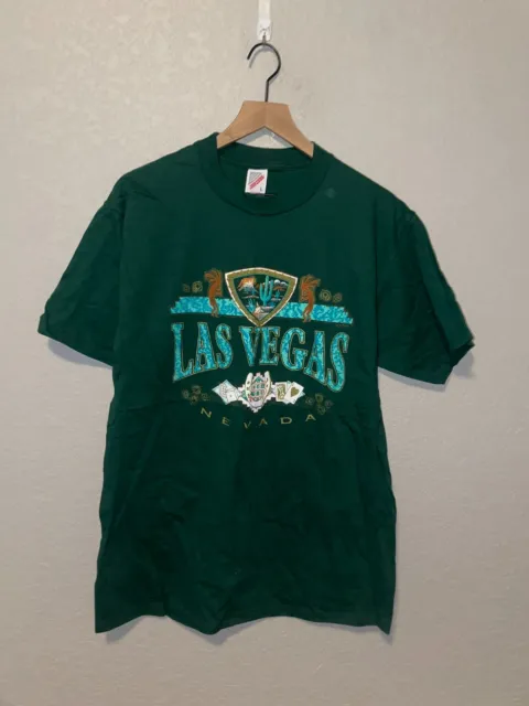 90s Vintage Jerzees Las Vegas NV Nevada Green Graphic Shirt Tee VTG L Large